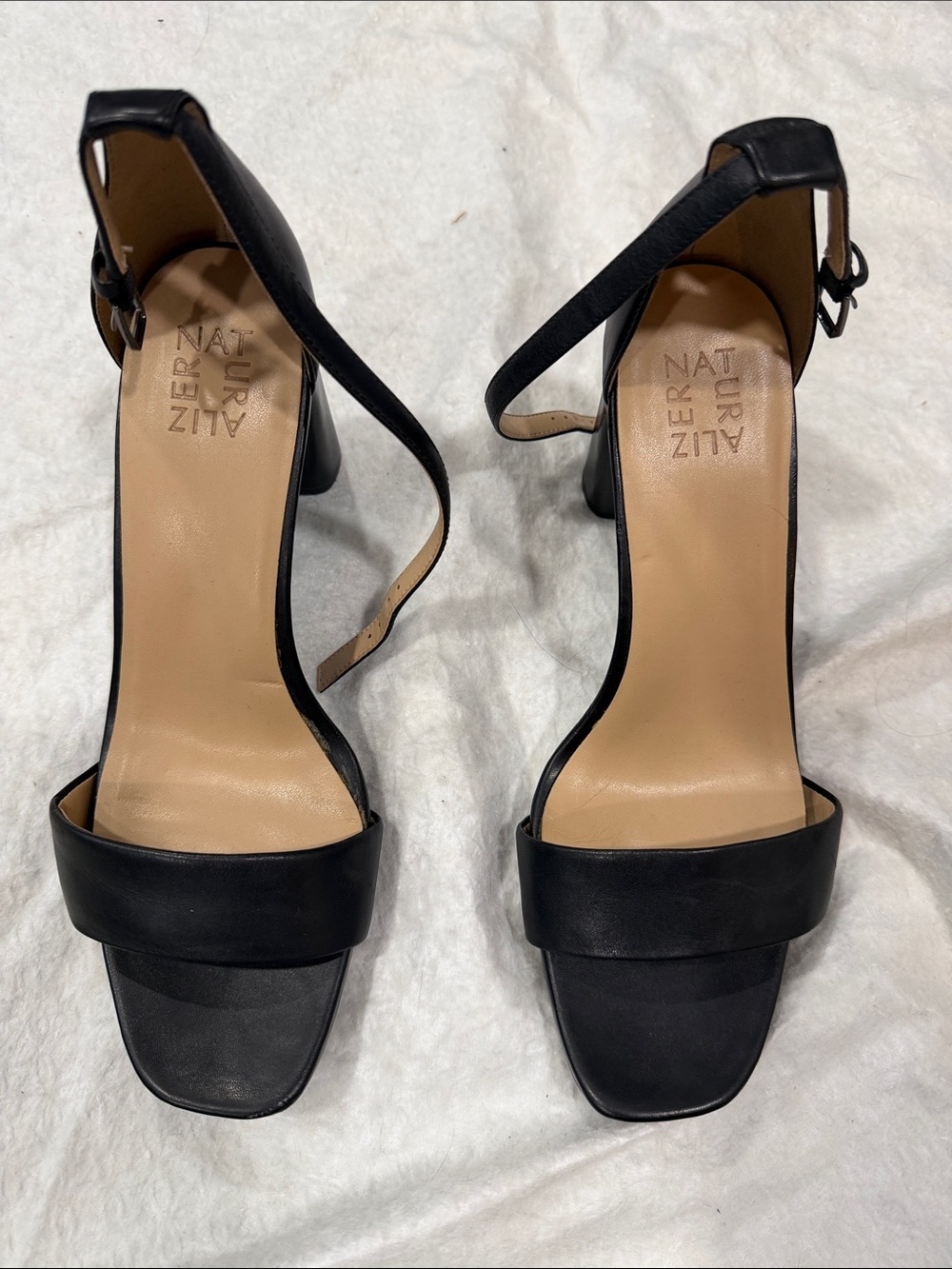Naturalizer Black Leather Ankle-Strap Block Heels